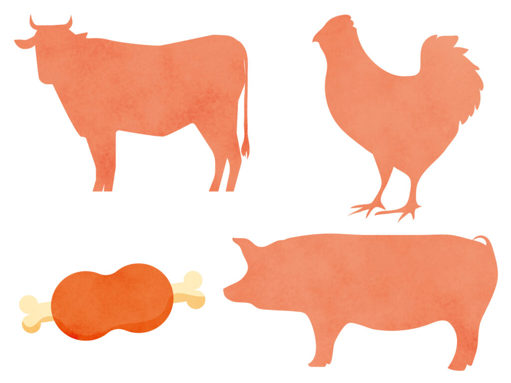 牛と豚と鶏のシルエット